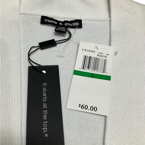 Cable & Gauge Cardigan Sweater Open Front White Size Large NWT - Picture 6 of 10